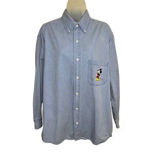 Vintage Disney Mickey Mouse Button Front Oversized Denim Shirt Size Medium
